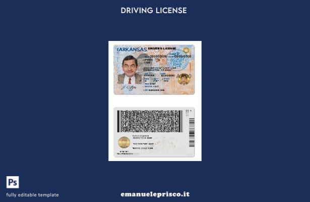 verified style modello di patente di guida USA Arkansas in stile verificato template
